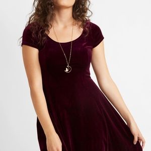 Modcloth Velvet Skater Dress Burgundy